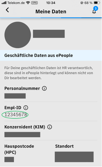 Beispiel mywork App Meine Daten