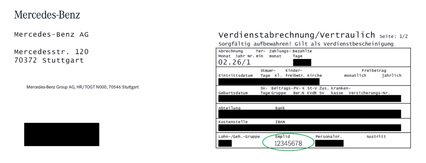 Beispiel Verdienstabrechnung mit Empl.-ID