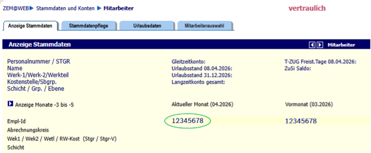 Beispiel zem@web mit Empl.-ID
